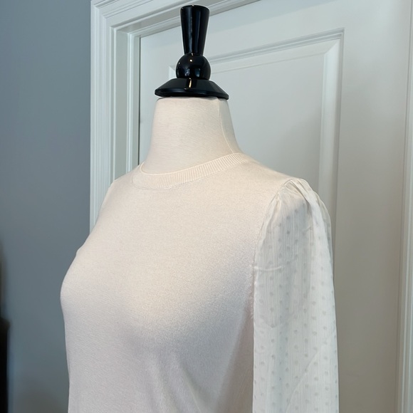 NWT • LOFT Women's White top w Sheer Long Sleeves. - Picture 8 of 16